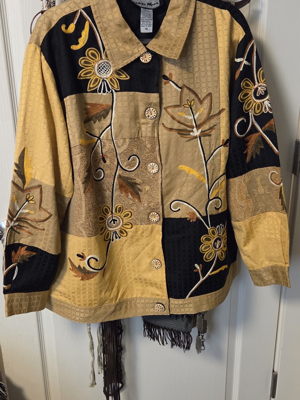 Artisan Vintage Suzani Embroidered Jacket - Golden Tan & Black